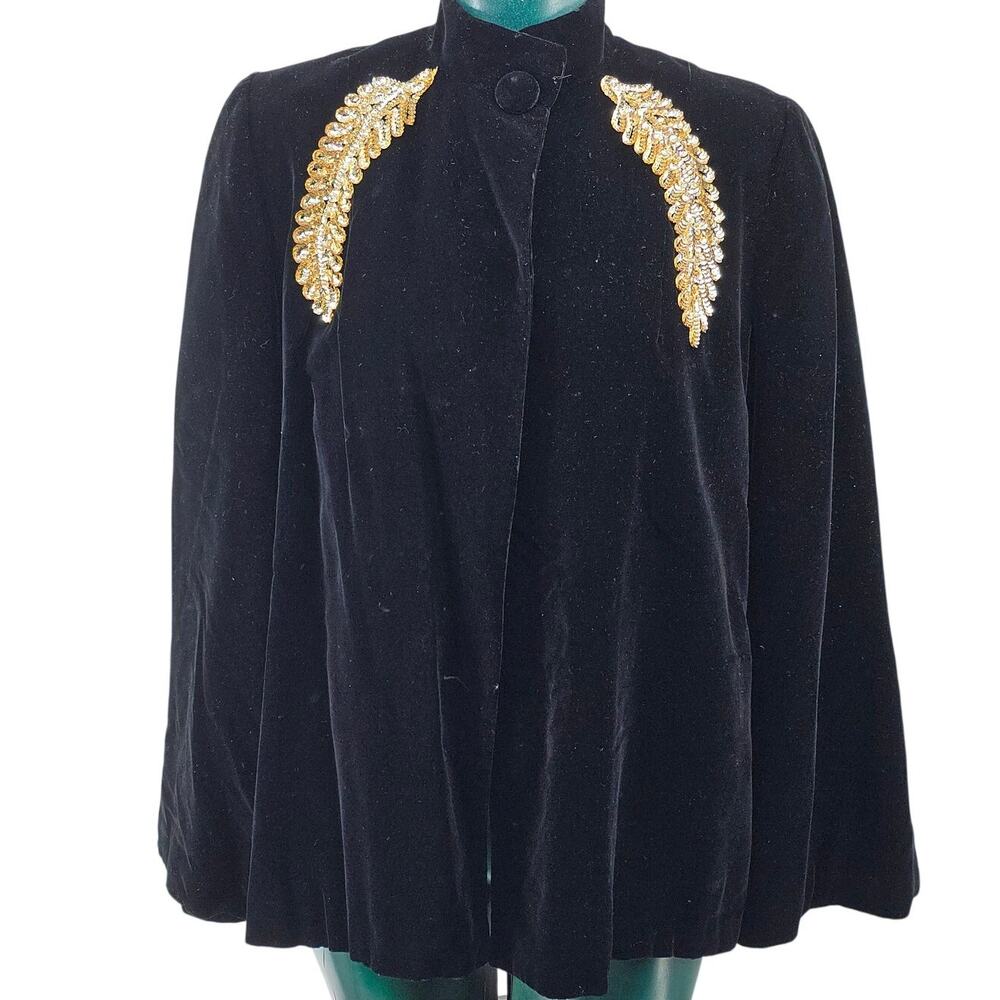 Vintage 1940s Black Velvet jacket opera coat Old Hollywood Regency glam 4351